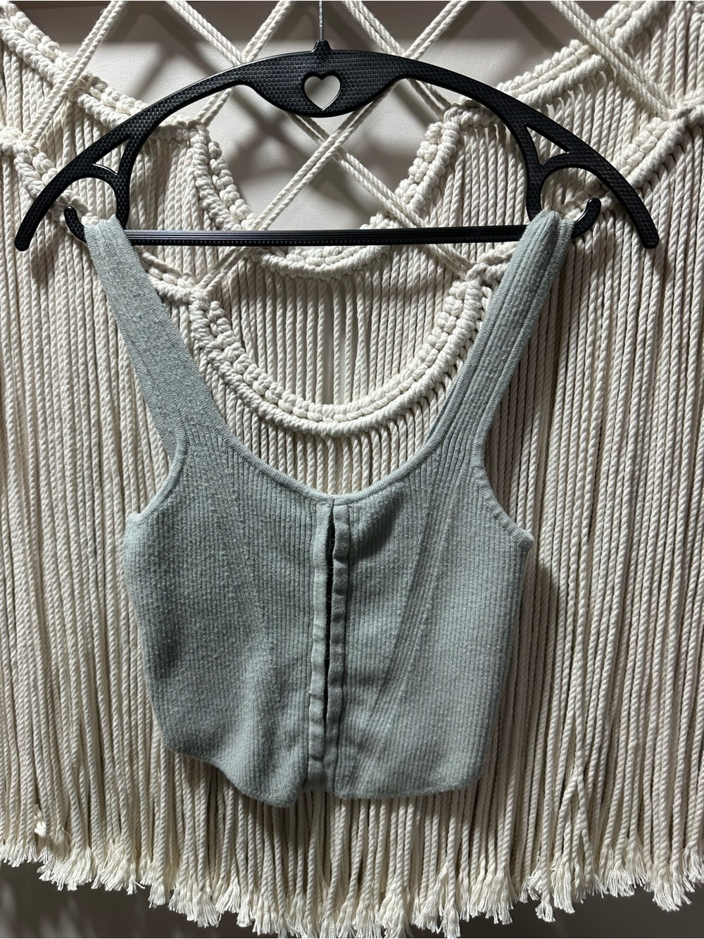 Abercrombie & Fitch Light Sage Ribbed Button-Front Crop Tank